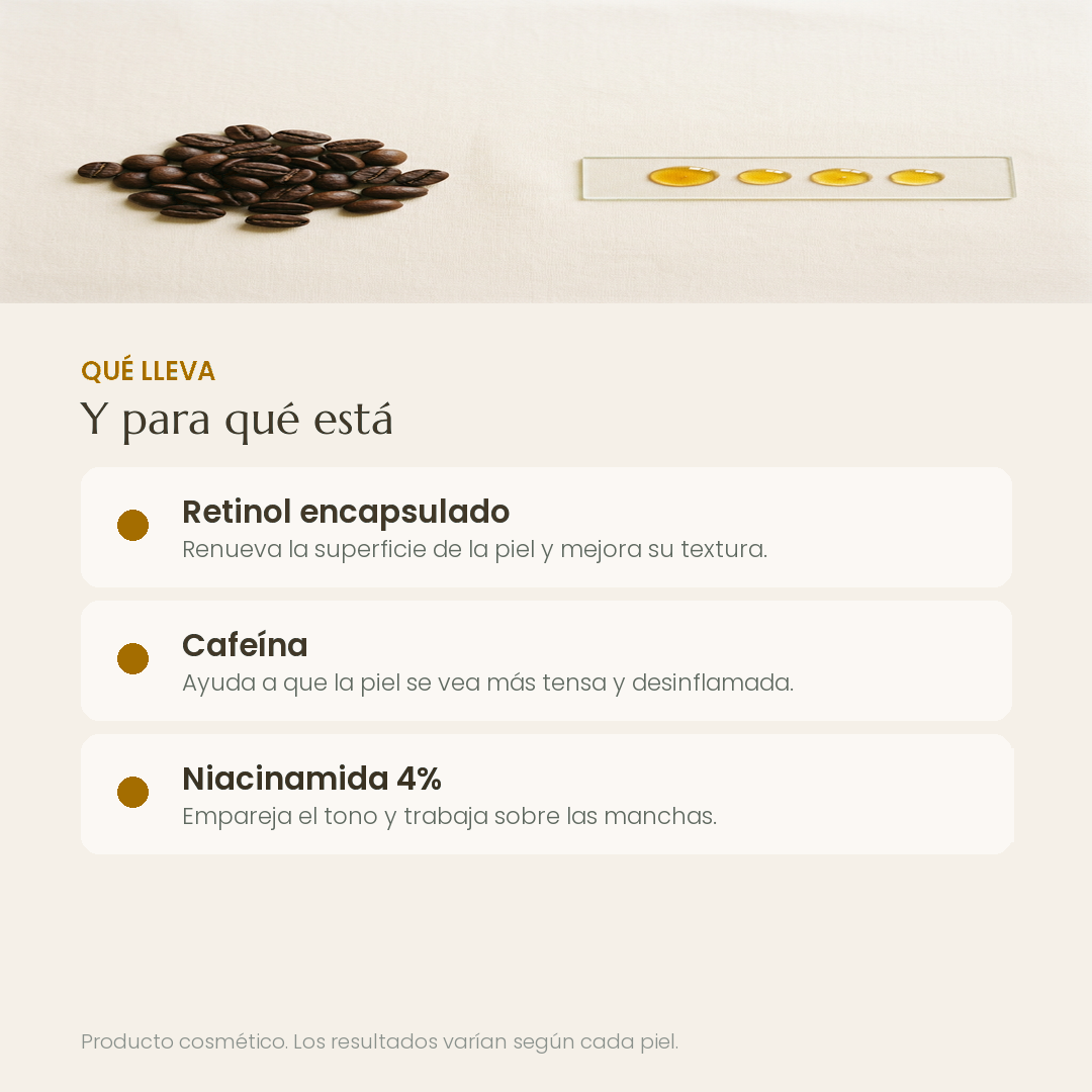 Activos de Firmeza Corporal: retinol encapsulado, cafeina y niacinamida 4%