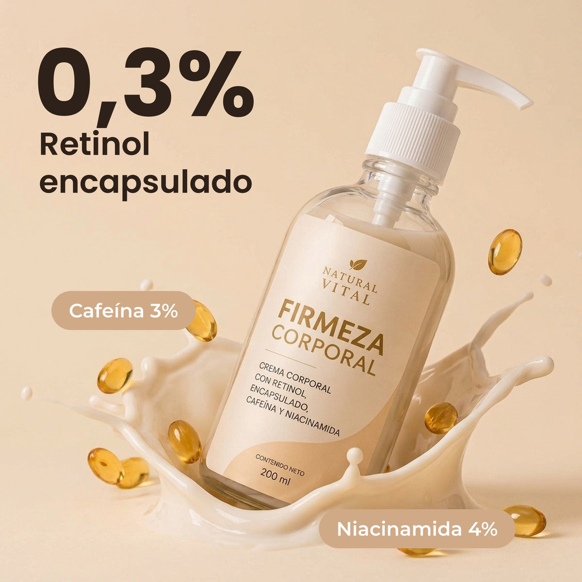Retinol encapsulado 0,3%, cafeína 3% y niacinamida 4%